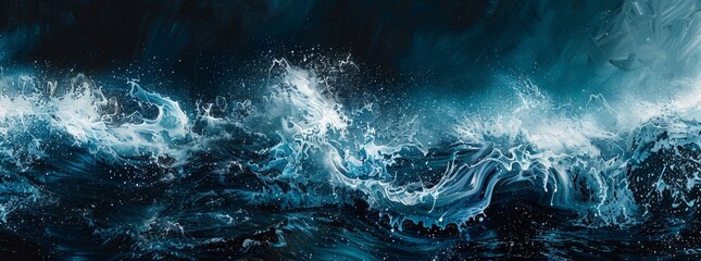 Closeup of the powerful, dynamic ocean waves in an intense storm at night Generative AI - obrazy, fototapety, plakaty