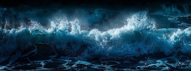 photo of massive ocean wave, dark blue and turquoise color with black background Generative AI - obrazy, fototapety, plakaty