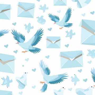 Flying dove and mail envelope pattern flat vector 