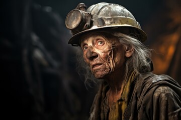 Fototapeta premium Grizzled Miner old woman mine. Industrial activity. Generate Ai