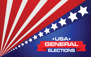 "USA General Elections" vector illustration design with US Flag design. USA General Elections Concept on a blue background. Ideal for use in election campaign posters and banners. EPS Editable Format.