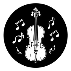 a black and white image of a violin and notes