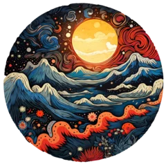 Wall murals Mountains a circular art of mountains and the moon