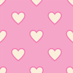Heart seamless pattern, endless texture. Light yellow hearts on pink background, vector illustration. Valentine's Day Pattern. Anniversary, birthday design. Love, sweet moment, wedding design.