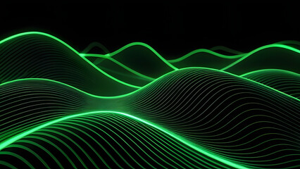 Dark background with glowing neon green radio wave lines.
 - obrazy, fototapety, plakaty