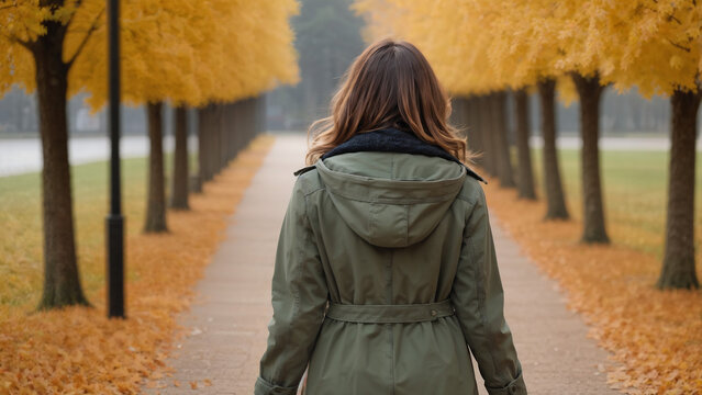 woman walking away, knowing when to call it quits, moving on concept, autumn background