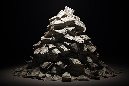 a pile of money on a black background with Marine Corps War Memorial in the background