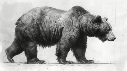  a black and white photo of a grizzly bear in a pen and ink drawing style, with a grizzly look on its face.