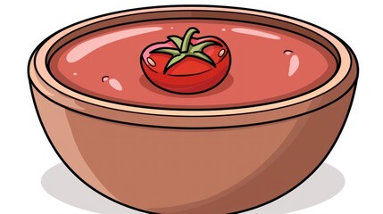 a tomato sitting on top of a bowl with a stem sticking out of the top of the bowl and a green stem sticking out of the top of the bowl.