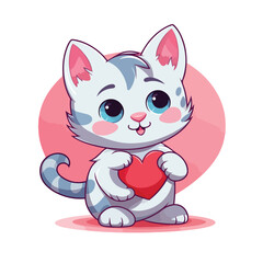 Funny cat holding heart mascot character illustration