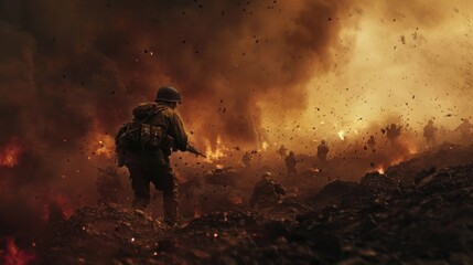 Fototapeta premium fireman in action in the war