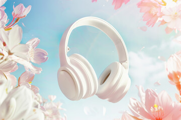 White music headphones. The atmosphere of the song is rhythmical and bright. The concept is that music is familiar to everyday life.