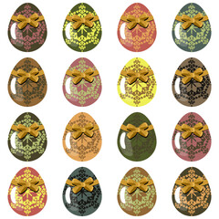 Easter eggs set on white background decor holiday art isolated 