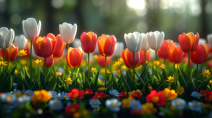 Radiant Tulip Garden at Dawn