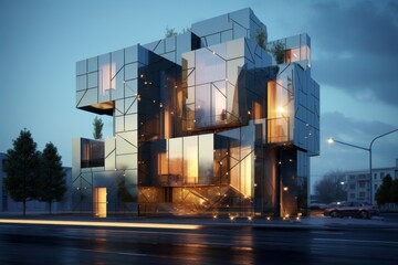 Futuristic Modern architecture facade. Building exterior frame detail architecture. Generate Ai