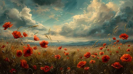 Deurstickers A beautiful poppy field © senadesign