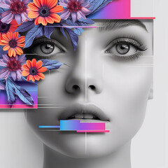 Beautiful woman face combined with floral elements. 