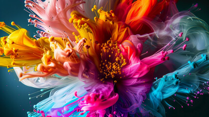 Colorful burst of colours forming a flower, life explosion concept.