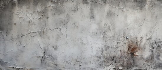 A close up of a grey concrete wall with various stains, surrounded by a natural landscape with...