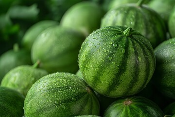 Emerald Freshness: Watermelon Globes Bejeweled with Morning Dew - obrazy, fototapety, plakaty