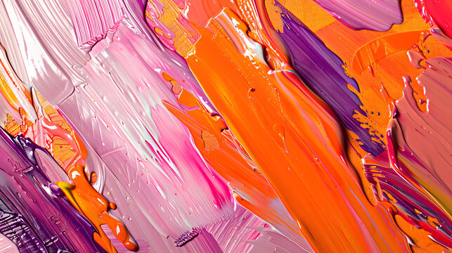 a close up of large strokes of paint, soft variaations of unmodulated bold color, hues of orange, pink and purples, lyco art, heavy emotionally-charged impasto brushstrokes