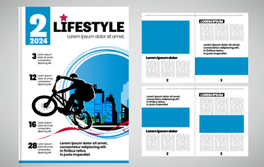 Printing magazine or e-book with sport subject in background, easy to editable vector - 761805921