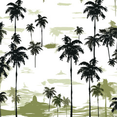 Fototapeta na wymiar Grunge style seamless pattern with palm trees forest