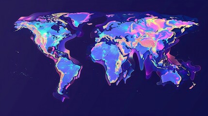World map in hologram style blue background