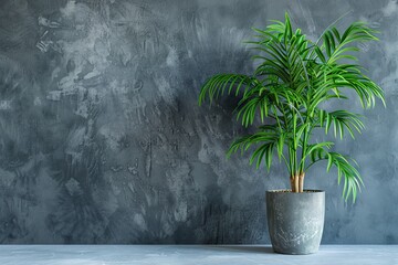 Parlor Palm (Chamaedorea Elegans, Neanthe Bella Palm) in Flowerpot Closeup, Parlor Palm House Plant