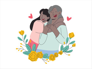 Mother's Day Illustration. Mother's Day Concept Illustration. Happy Girl Hug Mom Illustration. Mother's Day. 