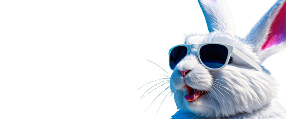easter bunny with sunglasses in front of transparent background. Generative AI. - obrazy, fototapety, plakaty