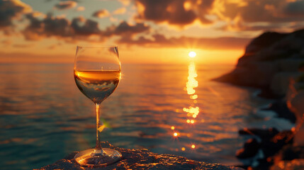Coastal Cheers: Wine Glass with Sunset View