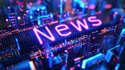 NEWS text on a blue digital circuit board. Technology and media concept for design and web background