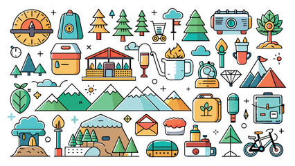 outdoor and camping thin line icons