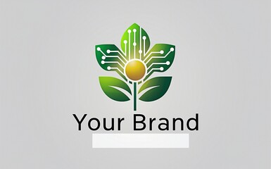 "YOUR BRAND" features a unique blend of a vibrant flower and technology circuits, symbolizing the harmony between nature and innovation.
