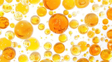 a lot of bubbles floating on top of each other in a liquid filled air filled with yellow and white bubbles.