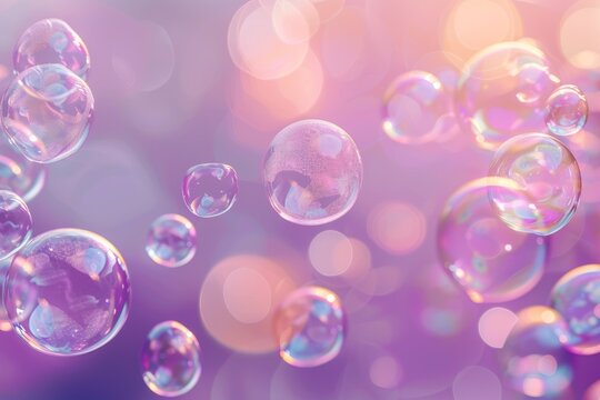 water bubbles collection on colored blur background