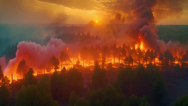 Nature's inferno: Forest fires video showcases the destructive force of wildfires from a top view.
