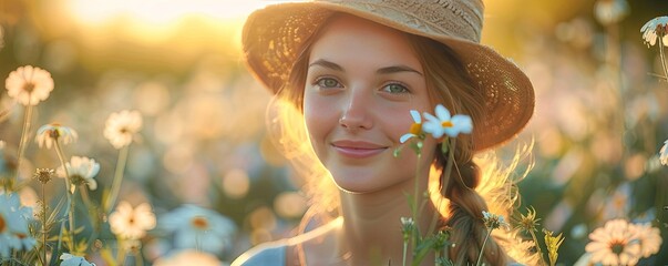 Obraz premium Young female gardener picking flowers outdoors