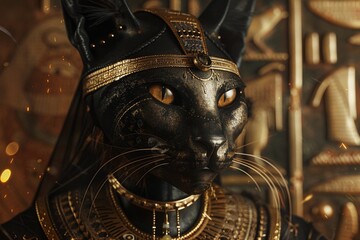 Bastets Masquerade of Shadows  Bastet throws a masquerade where attendees don masks imbued with magical properties revealing hidden selves and fostering deep connections. - obrazy, fototapety, plakaty