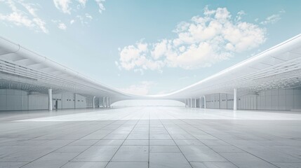 A vast, open plaza stretches out beneath an expansive sky