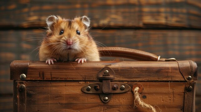 A brown and white hamster sitting on top of a wooden box, AI - Powered by Adobe