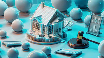 An AI-generated visualization of a miniature house surrounded by virtual auction paddles, with a...