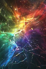 realistic cracked glass in background as like rainbow coloured space explosion textured look - obrazy, fototapety, plakaty