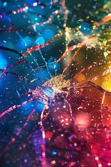realistic cracked glass in background as like rainbow coloured space explosion textured look - obrazy, fototapety, plakaty