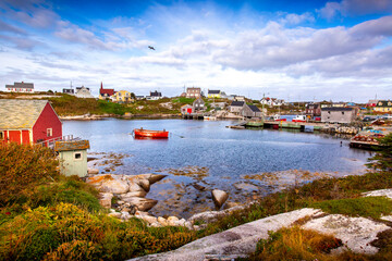A quiet autumn afternoon in the sleepy fishing village of Peggy's Cove, Nova Scotia in Canada near...