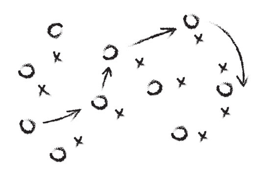 Tactic for soccer. Scheme for training of football team Soccer strategy field, football game tactic sport plan outline vector illustration stock