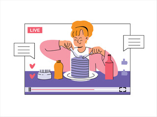 Food Vlogger Illustration. Influencer Concept Illustration.