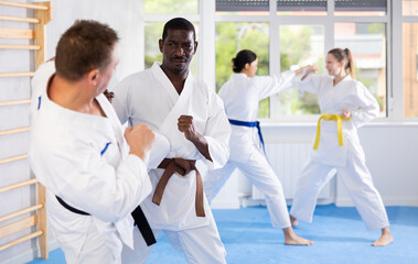 Multinational partners pupils are trained to perform defensive karate installations and attacking actions for combat techniques classes. Work on yourself, increase endurance, determination, courage