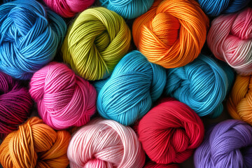 close up of colorful balls of wool - obrazy, fototapety, plakaty